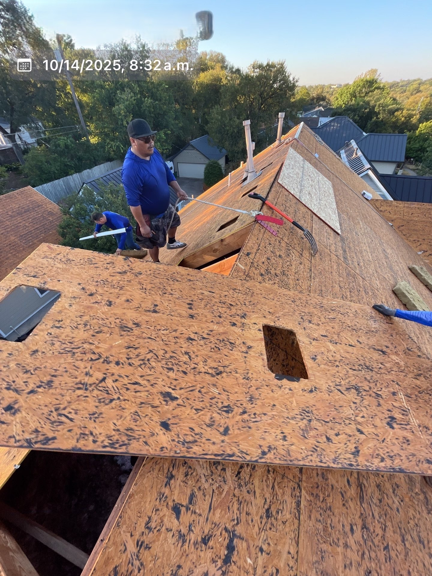 box vent holes in roof in process of being replaced with new sheathing