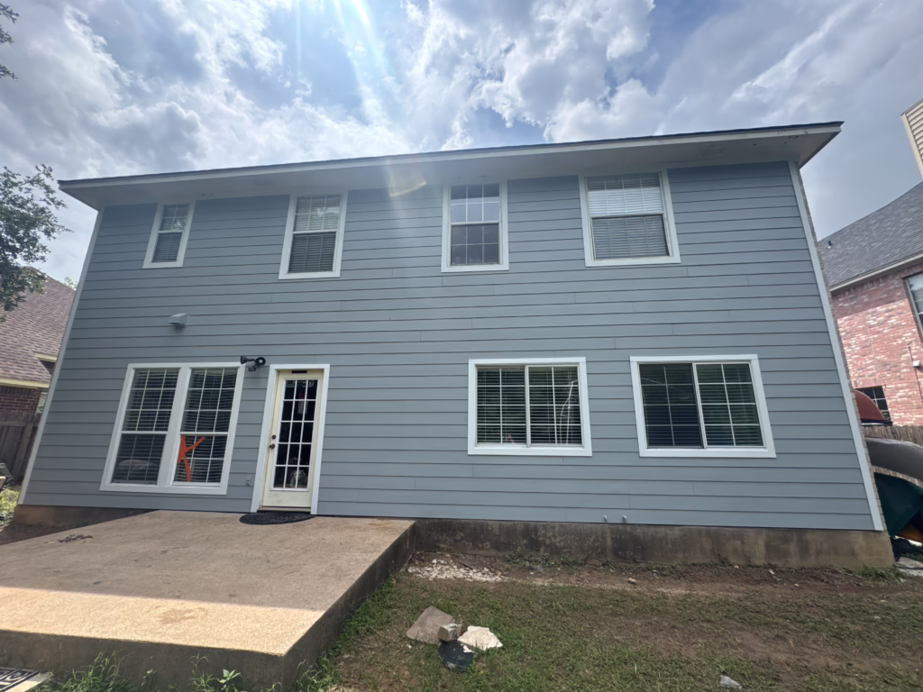 Fiber Cement James Hardie Horizontal Plank Cedarmill Main: Network Gray - SW 7073 Trim: Rock Candy - SW 6231 Siding Replacement Block House Creek TX — Cupcake Home Improvements