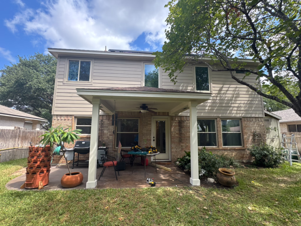 Fiber Cement James Hardie Horizontal Plank Cedarmill Main: Tony Taupe SW 7038, Trim: Neutral Ground SW 7568 Siding Replacement South Austin TX — Cupcake Home Improvements