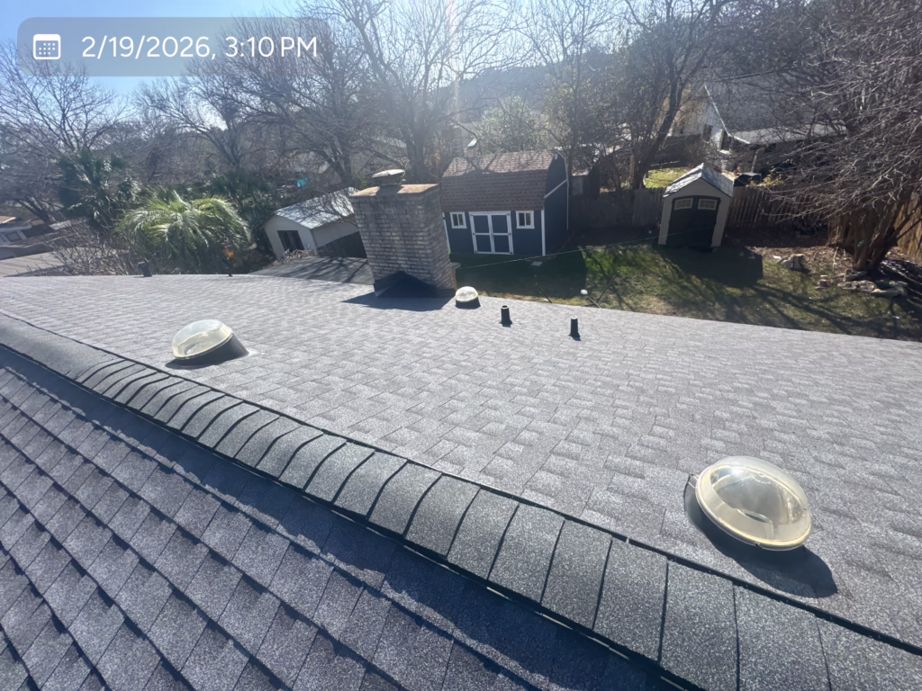 Asphalt Shingle Class 3 GAF HDZ Pewter Gray GAF Felt Buster Underlayment GAF Storm Guard Ice & Water Shield GAF Pro-Start Starter Strip GAF Z-Ridge Cap Shingle GAF Cobra Ridge Vent Bullet Pipe Boots Roof Replacement South Austin TX — Cupcake Home Improvements