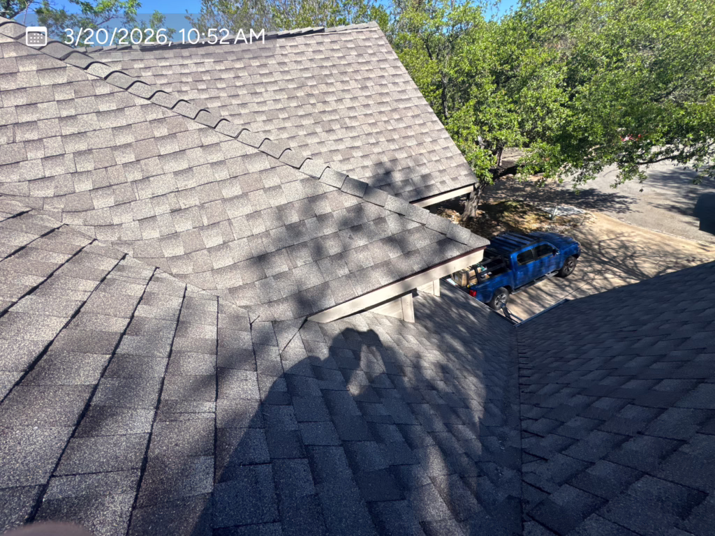Asphalt Shingle Class 3 GAF HDZ Weathered Wood GAF Felt Buster Underlayment GAF Storm Guard Ice & Water Shield GAF Pro-Start Starter Strip GAF Z-Ridge Cap Shingle GAF Cobra Ridge Vent Bullet Pipe Boots Roof Replacement Champions Forest TX — Cupcake Home Improvements