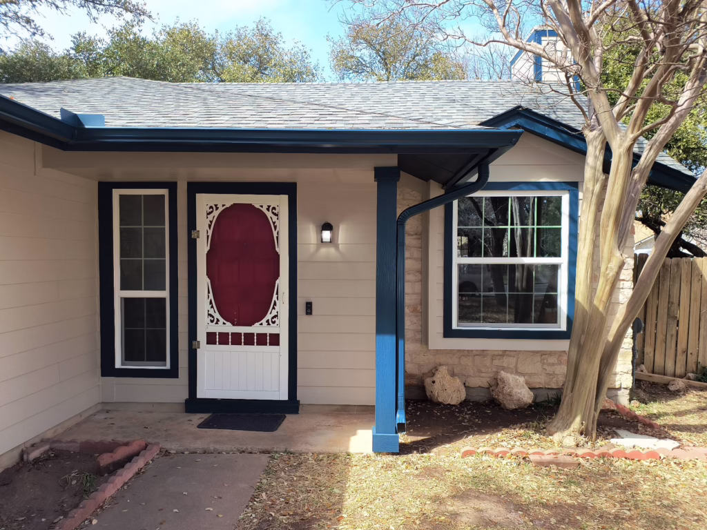 Fiber Cement James Hardie Horizontal Plank Cedarmill Main: SW 7051Analytical Gray, Trim: SW 6237 Dark Night Siding Replacement Anderson Mill West TX — Cupcake Home Improvements