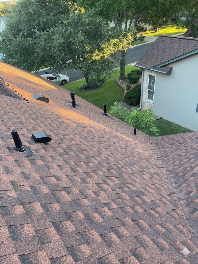 Asphalt Shingle Class 3 GAF HDZ Hickory GAF Felt Buster Underlayment GAF Storm Guard Ice & Water Shield GAF Pro-Start Starter Strip GAF Z-Ridge Cap Shingle GAF Cobra Ridge Vent Bullet Pipe Boots Roof Replacement Sun City Texas TX — Cupcake Home Improvements